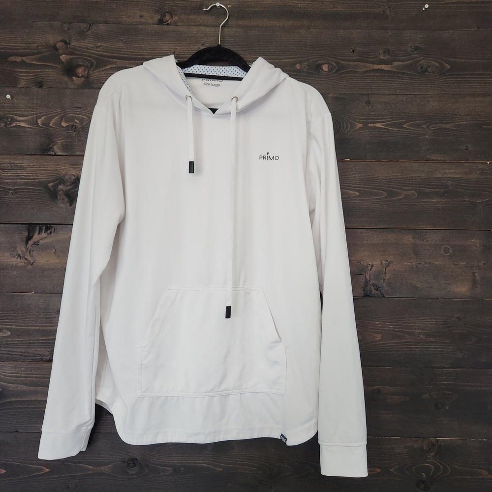 Primo Golf Mens White Performance Hoodie Sweatshirt Large Stretch Lined Hood